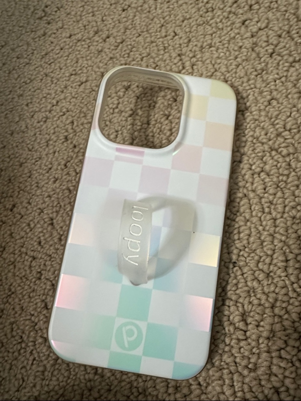 iPhone 14 Pro Loopy Case Iridescent Pastel Check Phone Case with Integrated Loop